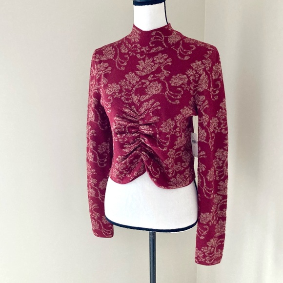 NWT Anthropologie Floral Ruched Mock Neck Sweater Size M - Picture 7 of 15